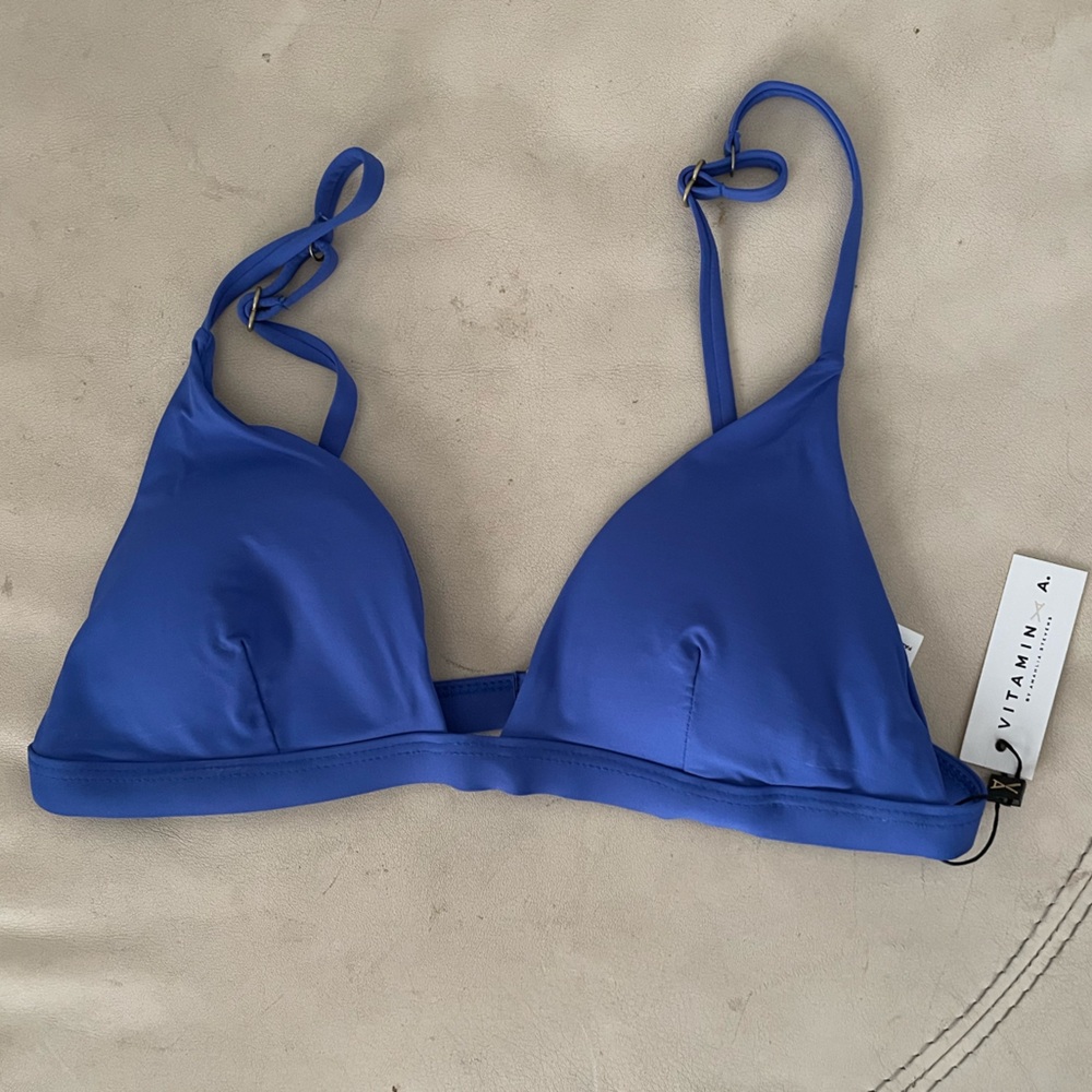 NWT Vitamin A Moss Bralette Top Sz 10/L Bikini Top-Spa Blue Ecolux Retail $99